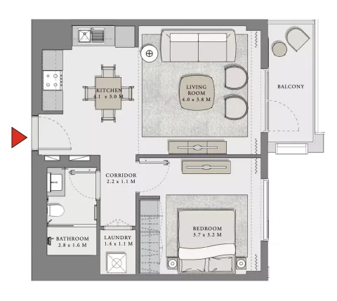 Floor plan, 1 Bed, 667 sq ft