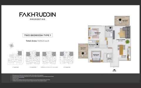 Floor plan, 2 Beds, 1,029 sq ft