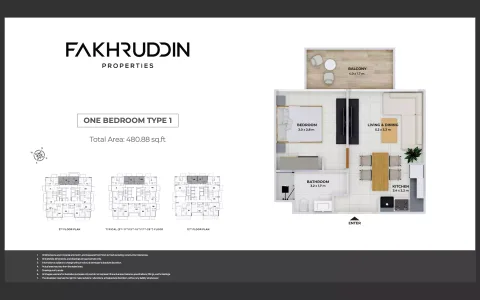 Floor plan, 1 Bed, 481 sq ft