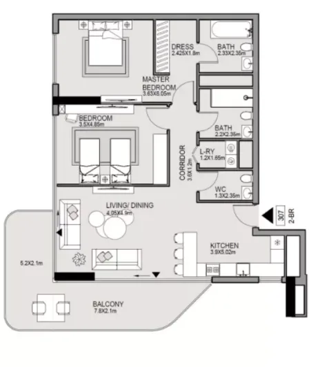 Floor plan, 2 Beds, 1,081 sq ft