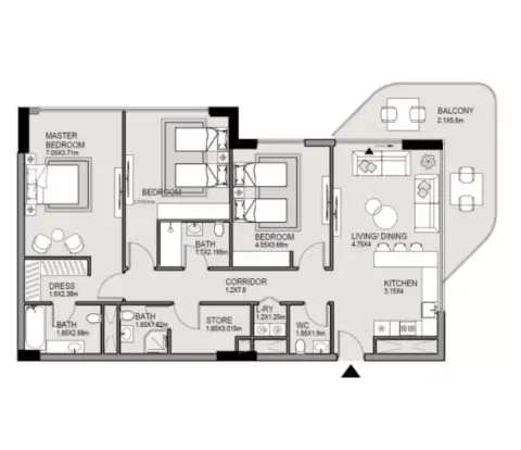 Floor plan, 3 Beds, 1,533 sq ft