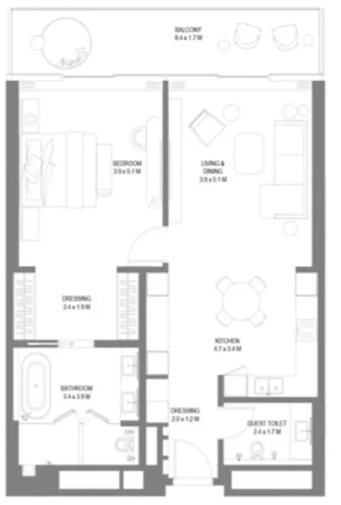 Floor plan, 1 Bed, 1,188 sq ft