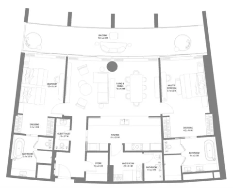 Floor plan, 2 Beds, 2,329 sq ft
