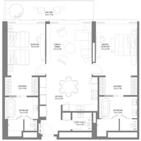 Floor plan, 2 Beds, 1,695 sq ft