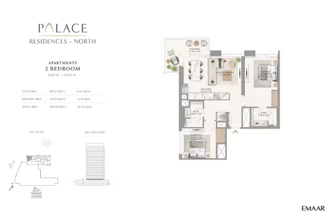 Floor plan, 2 Beds, 1,096 sq ft
