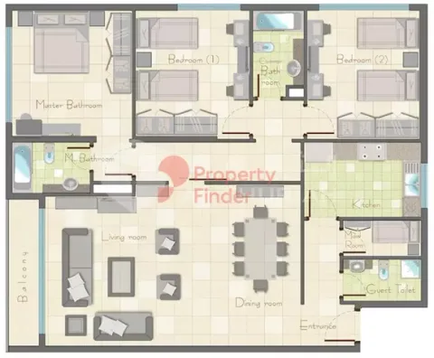 Floor plan, 3 Beds, 2,100 sq ft