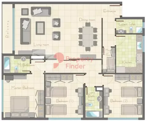 Floor plan, 3 Beds, 2,100 sq ft