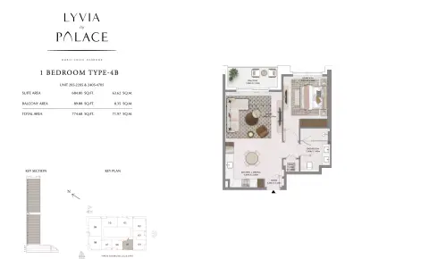 Floor plan, 1 Bed, 774 sq ft