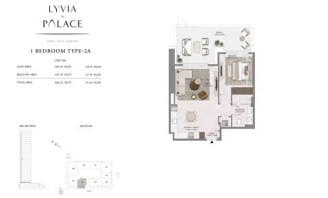 Floor plan, 1 Bed, 984 sq ft