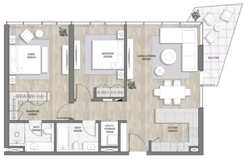 Floor plan, 2 Beds, 1,173 sq ft