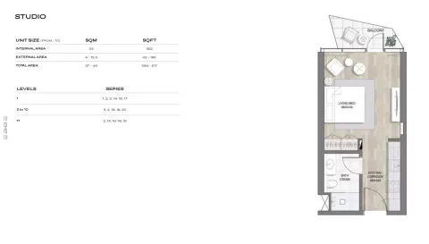 Floor plan, Studio, 517 sq ft