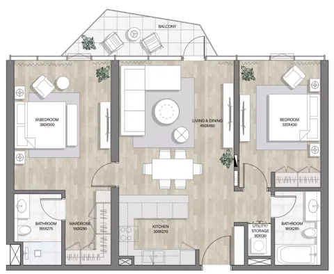 Floor plan, 2 Beds, 1,143 sq ft