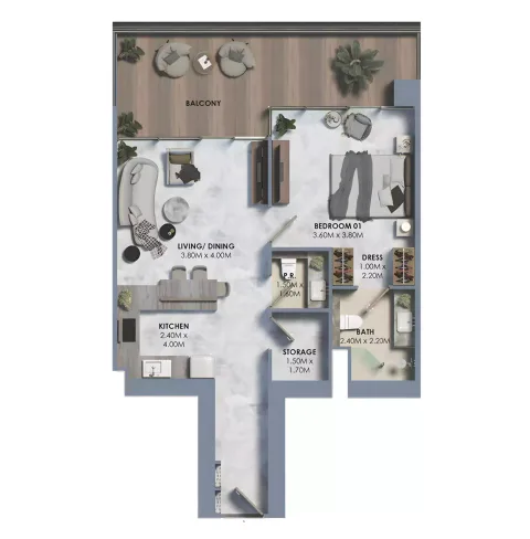 Floor plan, 1 Bed, 795 sq ft