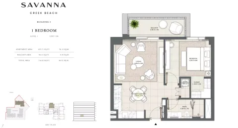 Floor plan, 1 Bed, 716 sq ft