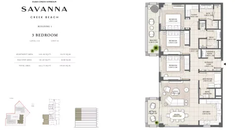 Floor plan, 3 Beds, 1,612 sq ft