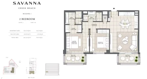 Floor plan, 2 Beds, 1,057 sq ft