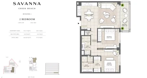 Floor plan, 2 Beds, 1,045 sq ft