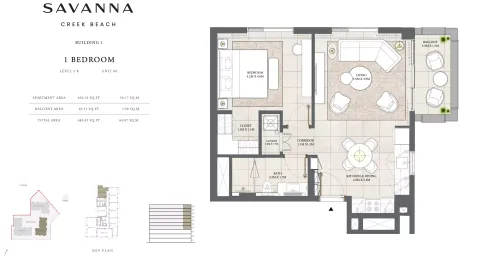Floor plan, 1 Bed, 689 sq ft