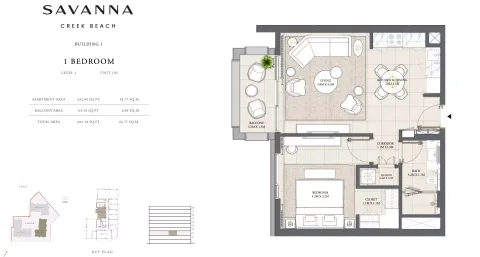 Floor plan, 1 Bed, 697 sq ft
