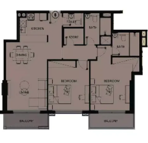 Floor plan, 2 Beds, 1,101 sq ft