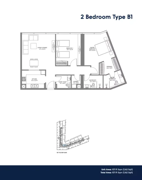 Floor plan, 2 Beds, 1,162 sq ft