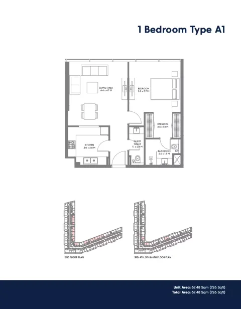 Floor plan, 1 Bed, 726 sq ft