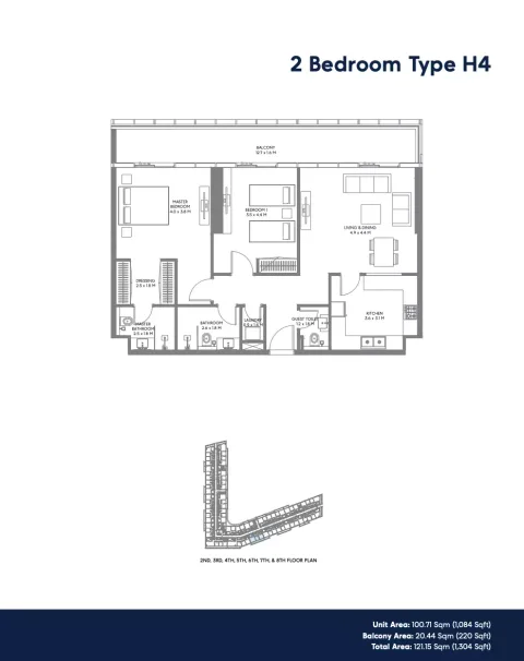 Floor plan, 2 Beds, 1,304 sq ft