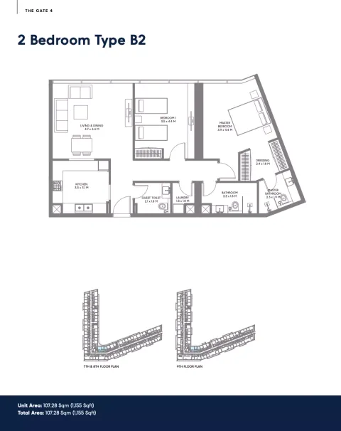 Floor plan, 2 Beds, 1,155 sq ft