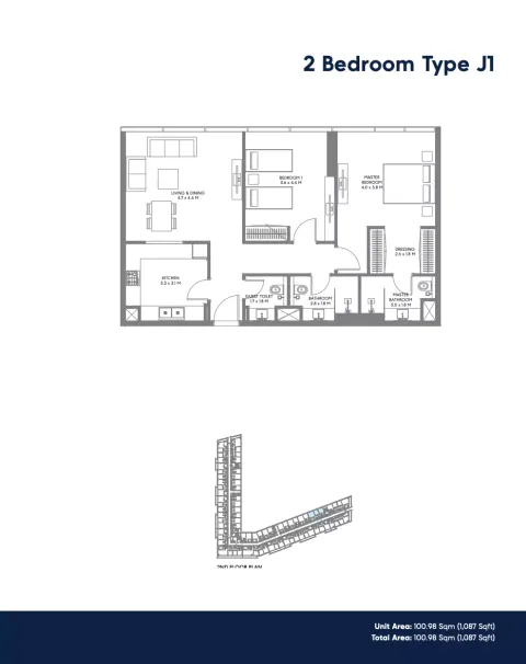 Floor plan, 2 Beds, 1,087 sq ft