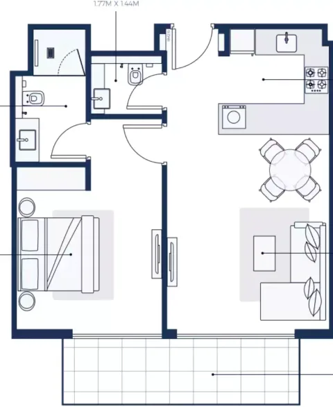 Floor plan, 1 Bed, 731 sq ft