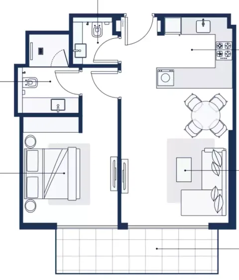 Floor plan, 1 Bed, 721 sq ft