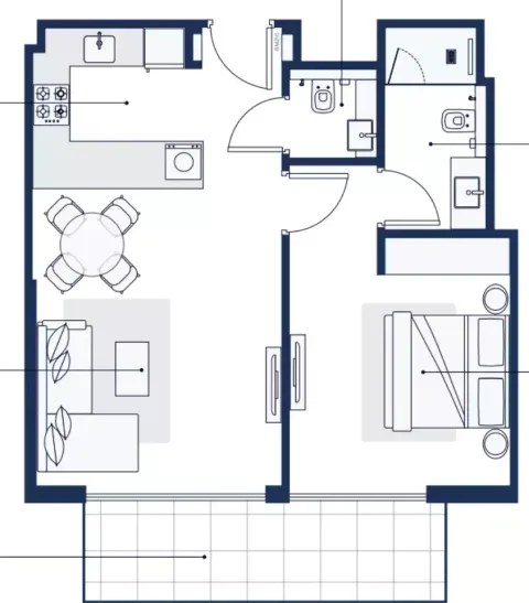 Floor plan, 1 Bed, 721 sq ft