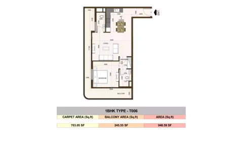 Floor plan, 1 Bed, 948 sq ft