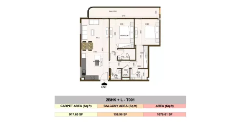 Floor plan, 2 Beds, 1,076 sq ft