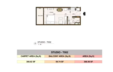 Floor plan, Studio, 368 sq ft