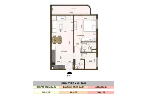 Floor plan, 1 Bed, 750 sq ft