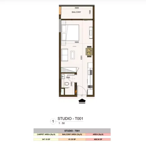 Floor plan, Studio, 408 sq ft