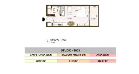 Floor plan, Studio, 382 sq ft