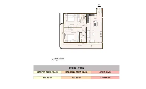 Floor plan, 2 Beds, 1,103 sq ft