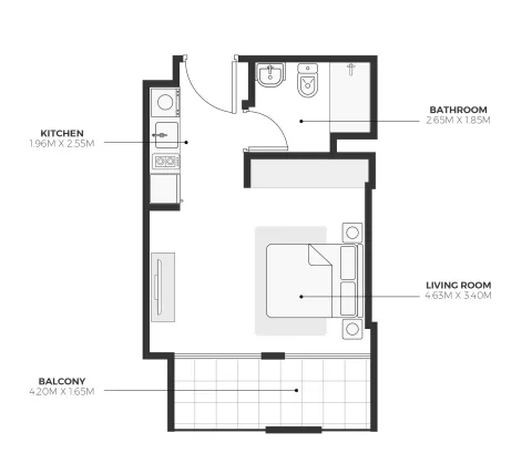 Floor plan, Studio, 400 sq ft