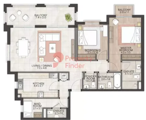 Floor plan, 2 Beds, 1,463 sq ft