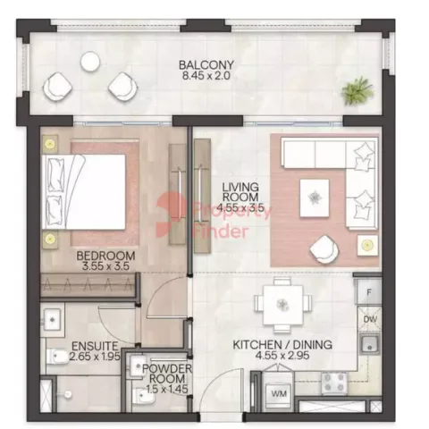 Floor plan, 1 Bed, 828 sq ft