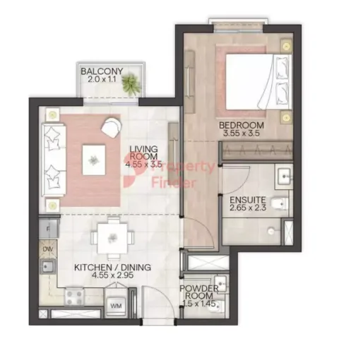Floor plan, 1 Bed, 645 sq ft