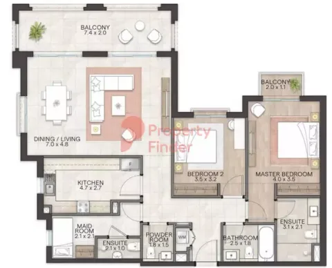 Floor plan, 2 Beds, 1,495 sq ft
