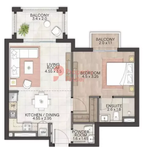 Floor plan, 1 Bed, 752 sq ft