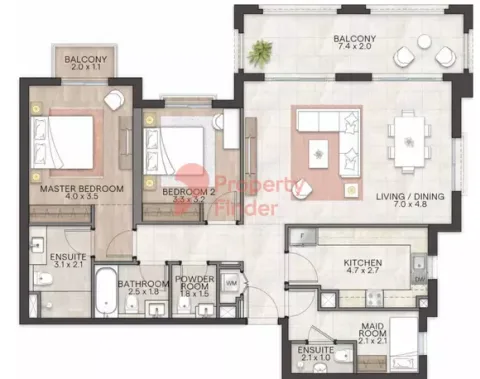Floor plan, 2 Beds, 1,463 sq ft