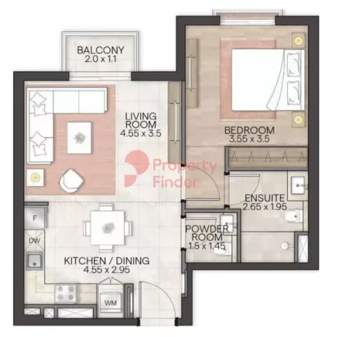 Floor plan, 1 Bed, 624 sq ft