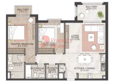 Floor plan, 2 Beds, 1,080 sq ft