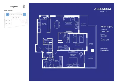 Floor plan, 2 Beds, 1,578 sq ft