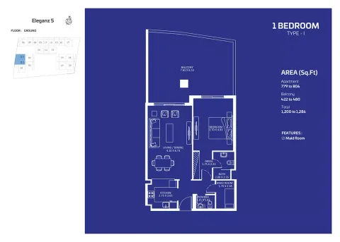 Floor plan, 2 Beds, 1,286 sq ft